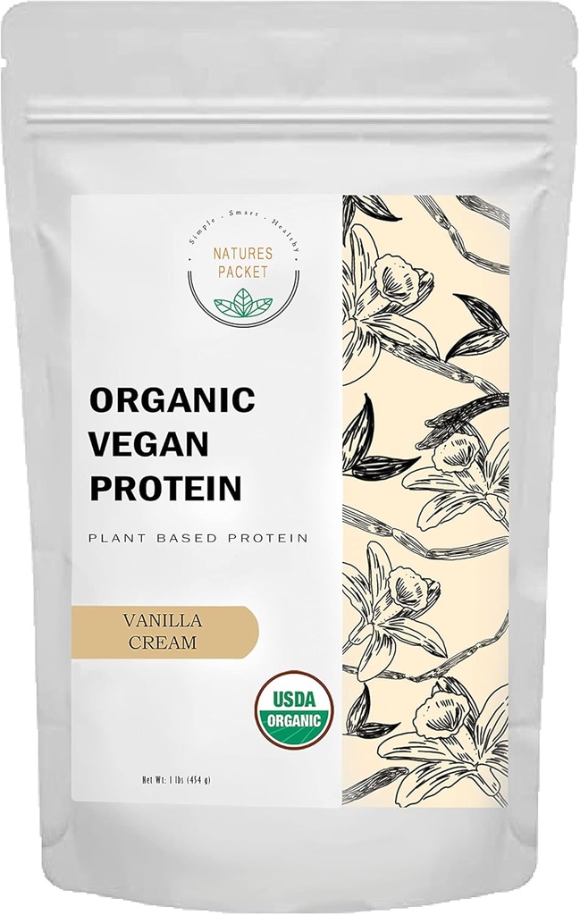 Proteína Vegan orgânica em pó - proteína baseada em plantas, sabor de baunilha - não lácteos, Lactose livre, Sem açúcar adicionado, Glúten livre, Soja livre, Não-GMO, Ketogenic Vegan Blend - 1 lb, 16 Ounce