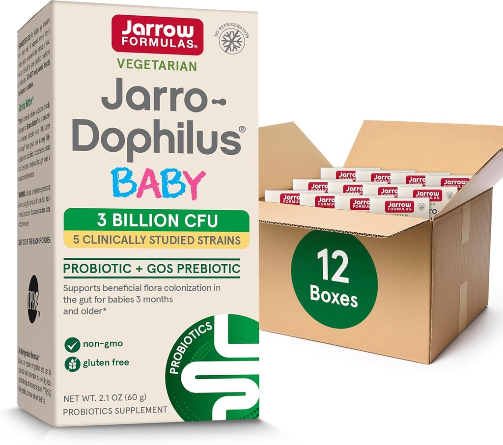 Jarrow Formulas Jarro-Dophilus Baby Probiyotik + GOS Prebiyotik, Dietary Supplement, Qızlar üçün Gut Support, 2.1 oz Toz, 60 Gün Təchizatı (Paket 12)