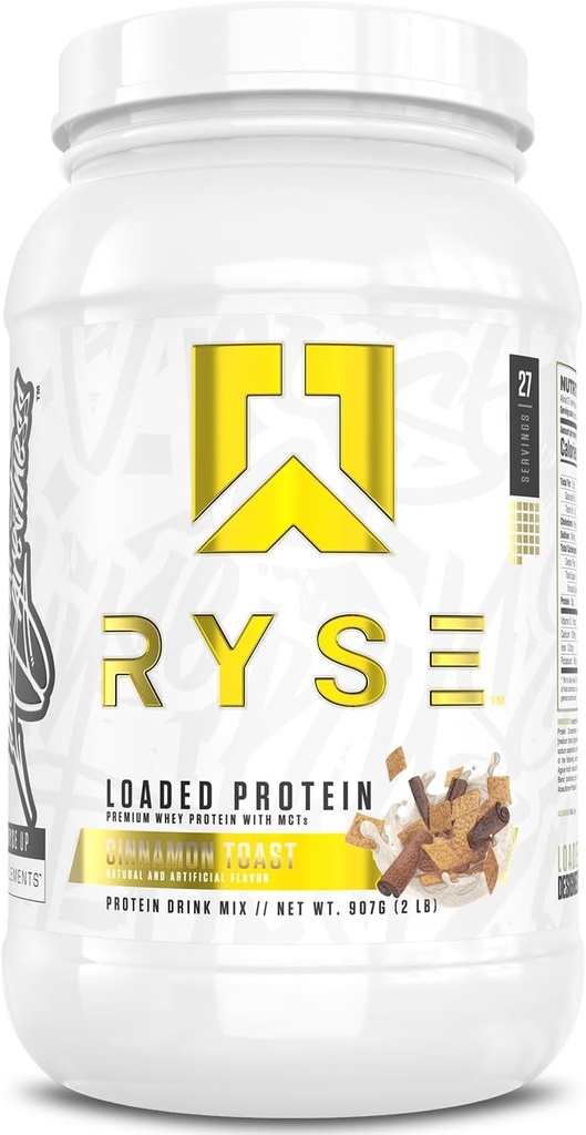 RYSE Loaded Protein Toz - Cinnamon Toast - 25g Whey Protein Isolate və Prebiyotik Fiber və MCTs ilə konsentrasiya - Aşağı Carb, Aşağı Sugar, Digestive-Friendly - 27 Xidmət / 2 lb Tub Tub Tub