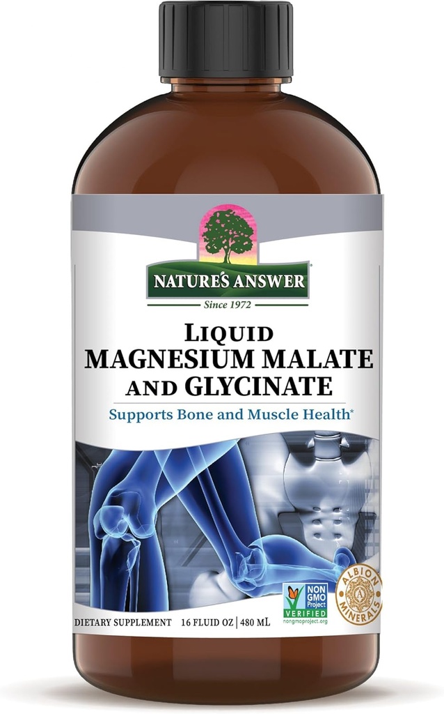 Magnesium Glycinate & Magnesium Malate Liquid - 16 Oz Magnesium Konsentrasi - Vegan & Gluten- Free - Bone, Muscle, dan Cardiovascular Dukungan - Cocok untuk Semua