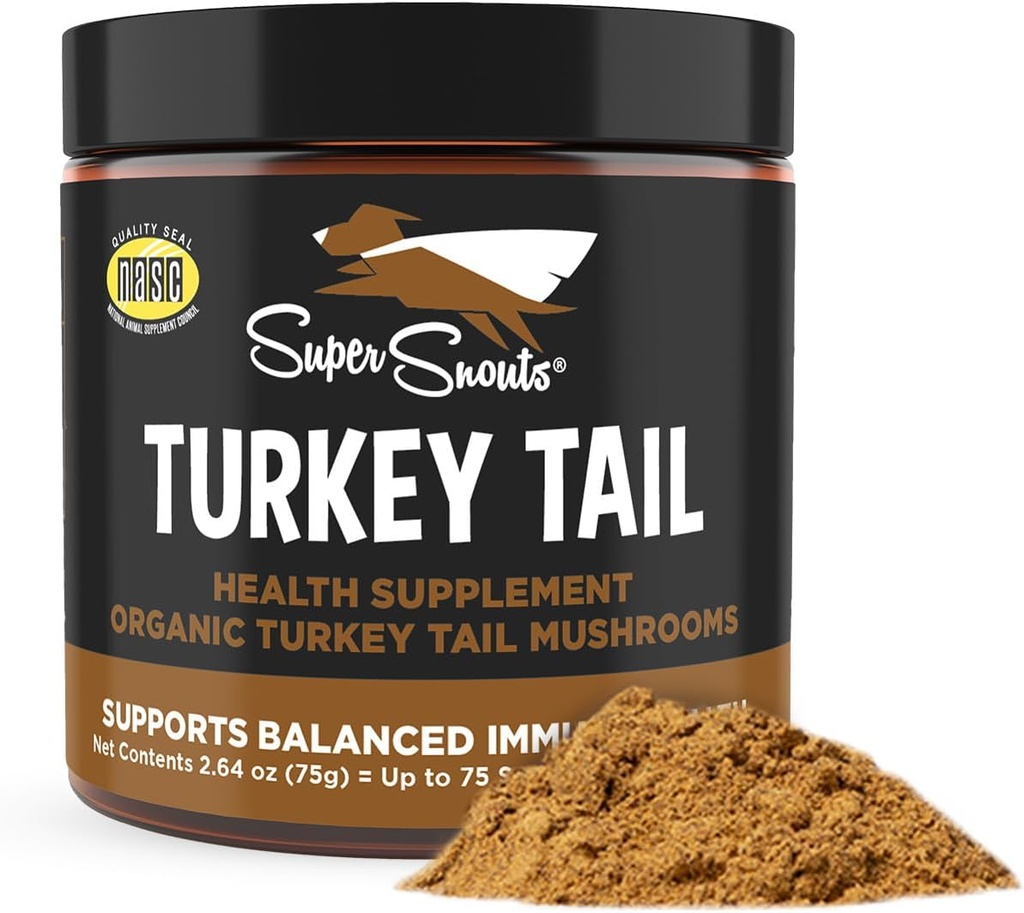 Super Snouts Turkey Tail Mushroom Supplement Powder for Dogs & Cats (2,64 унции) - Органический, Made in USA Антиоксидант и поддержка воспаления, иммунная поддержка