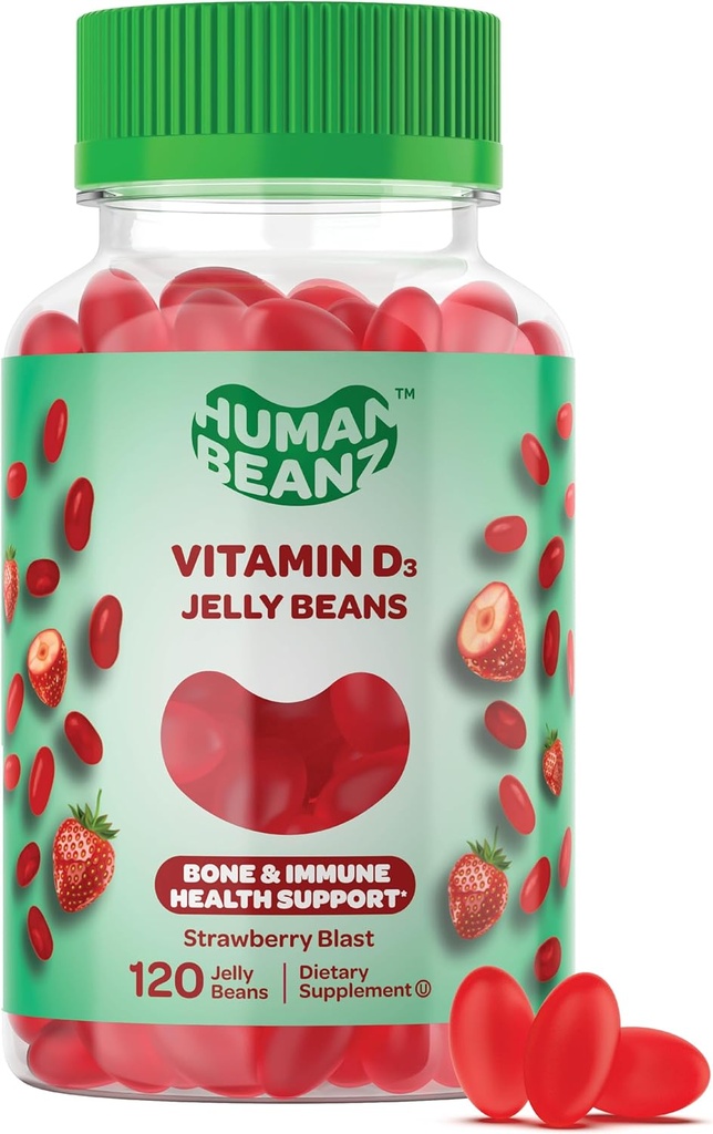 D3-vitamin Jelly Bean Gummees felnőtteknek, Immunitástámogatás, 2000 NE D-vitamin, Táplálkozási vegetáriánus kiegészítők, 120 Eper Blast Jelly bab, Kosher