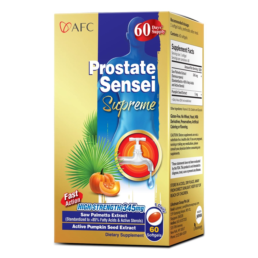 AFC Japan Prostate Sensei Supreme – Saw Palmetto Supplement for Men with Fatty Acids & Sterols – Supports Urinary Flow, Bladder Function, Hair Health – Natural Prostate Support Formula, 2 Month Supply