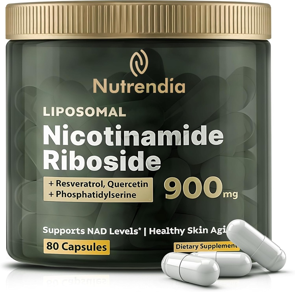 NAD+ Nicotinamide Liposomal Riboside con Resveratrolo & Quercetin NAD+ – Supplemento Premium per l'energia Anti-invecchiamento, l'energia migliorata, il supporto cellulare – 80 capsule ad alta qualità-900mg