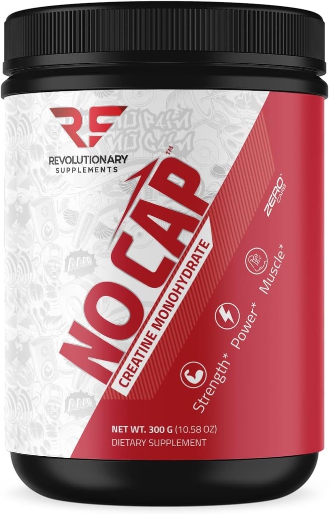 Revolutionary Supplements No Cap Creatine Monohydrate Powder - 5mg per Scoop, 60 Servings - Unflavored, Enhance Muscle Growth, Boost Performance - 100% Pure, Safe and Effective