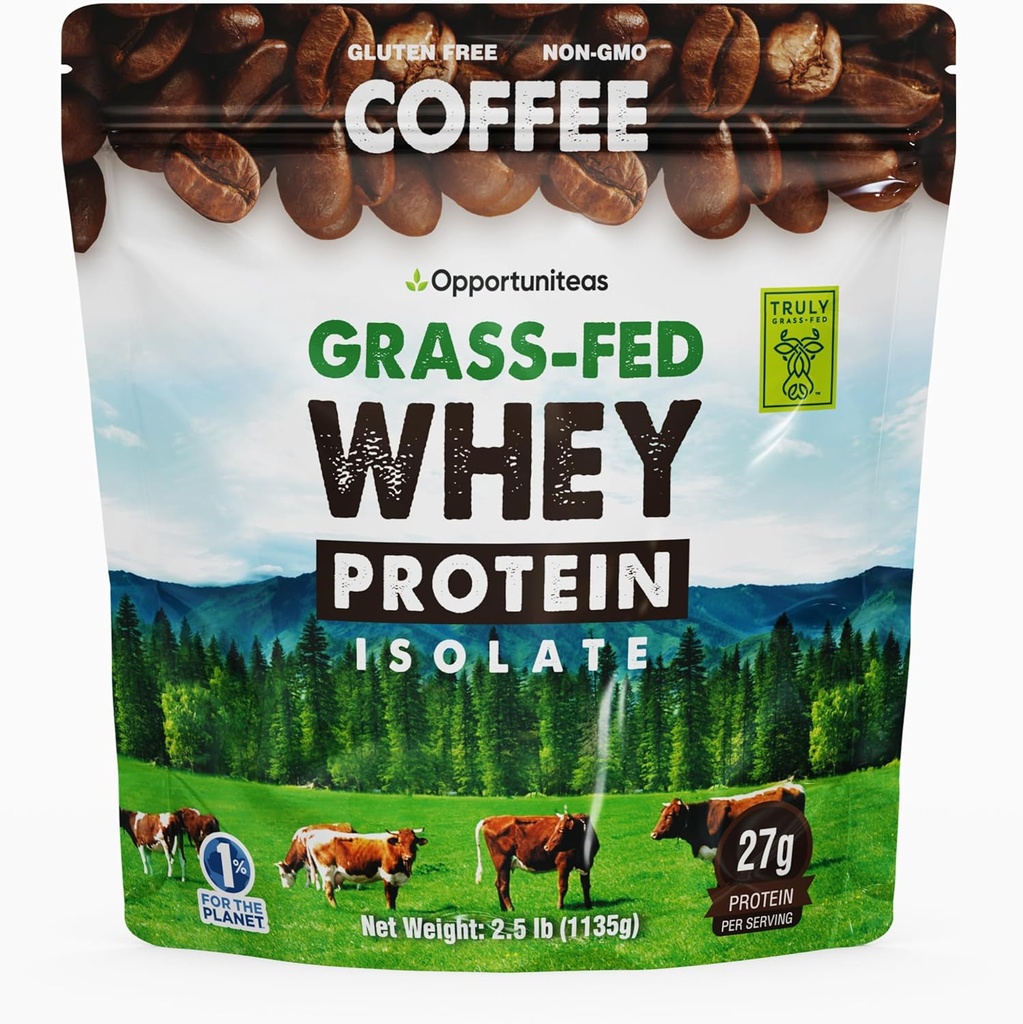 Opportuniteas Grass Fed Kaffe Whey Protein Isolere pulver - 27g Protein pulver uten kunstige søtningsmidler, Hormon-fri kyr, ikke GMO - 2,5lb