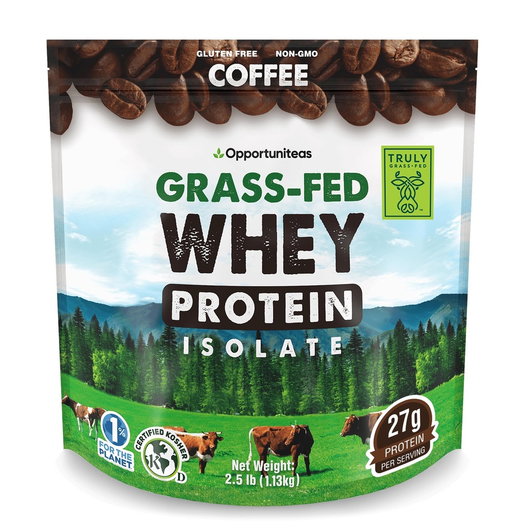 Opportuniteas Protein Coffee Powder - Zero Sugar, No Sweeteners – Grass Fed Whey Protein Isolate and Real Colombian Coffee – No Added Flavors, Clean Energy & Muscle Recovery, 2.5lb