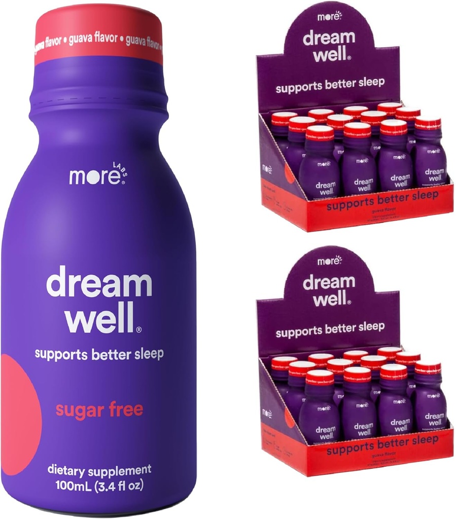 Vairāk Labs Dream Well, 5MG Melatonin Holistisks Miega Dzērienu Šķīdums, Ne-Habit Forming with 5HTP, Lemon Balm, Jujube Seed, Glycine (24. iepakojums)