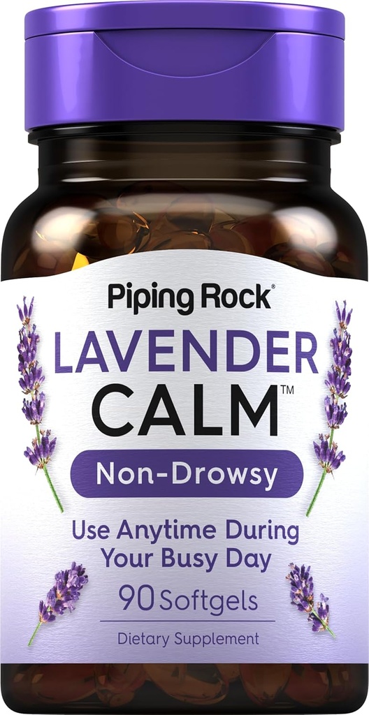 Piping Rock Lavender Calm Pillen 80mg | 90 Softgels | Non-Drowsy Supplement | Lavandula Angustifolia | Non GMO, Glutenfrei