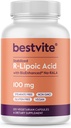 BESTVITE R- Lipoic Acid 100mg Stabilizált Bio- Enhanced ® Na- RLA (120 Vegetáriánus kapszula) Nincs Stearates - No Flow Agents - Vegan - Non-GMO - Gluten Free