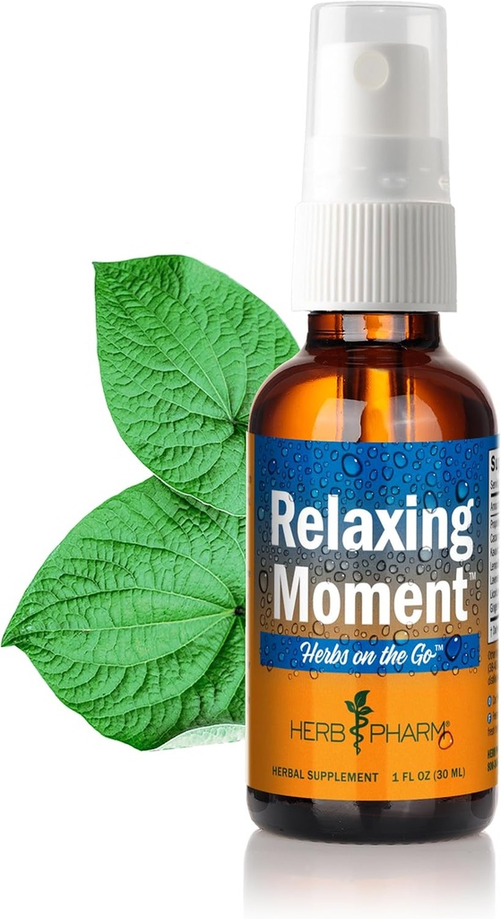 Herb Pharm Herbs on the Go: Afslappende Moment ™ Kava Kava Supplement Portable Spray # 124; Afslapning Supplement for voksne # 124; Lavet med Noble Kava, Cacao, Lemon Balm, Lavender, Licence & Ginger, 1 oz *