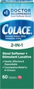 Colace 2-In-1 Stoolener Plus Stimulant Laxative עבור Gentle יעיל Constipation הקלה, Docusate Sodium Plus Sennosides, 60 Count