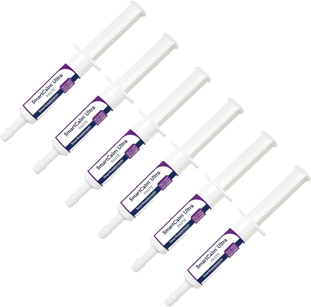 SmartCalm Ultra Paste Calmining Arkly Supplements Bendrijoje 124; Nėra pridėtų žolelių arba cukraus 124; Arklinių šeimos gyvūnų papildas Bendrijoje 124; Pagalba su Skittish Horses Bendrijoje 124; 6 tūbelių pakuotė