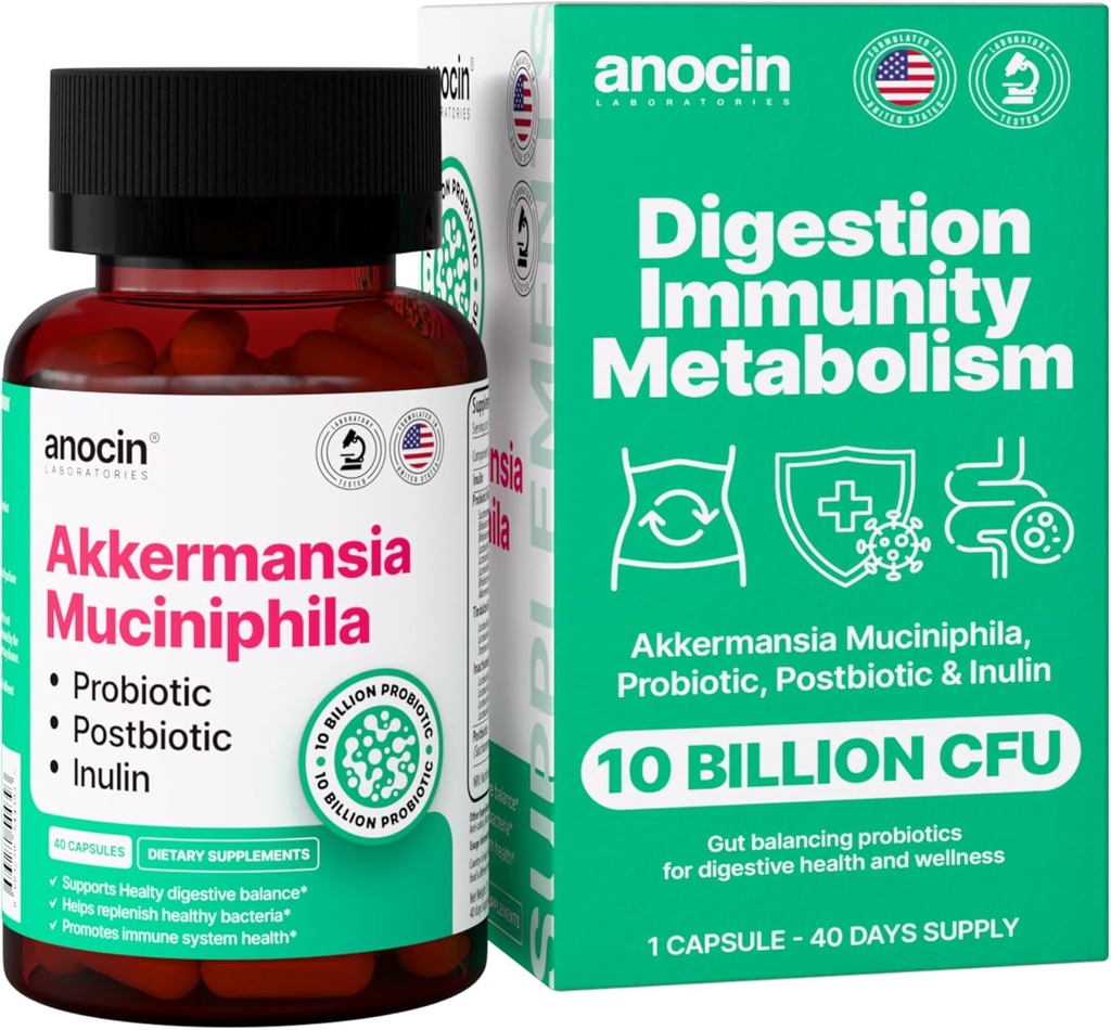 Akkermansia Mucinifala + Probiotic, Postbiotic i Inulin - Gut Salut suplementari per a Digestion, Imne suport - 10 Billion CFU, Vegan i Guten-Free