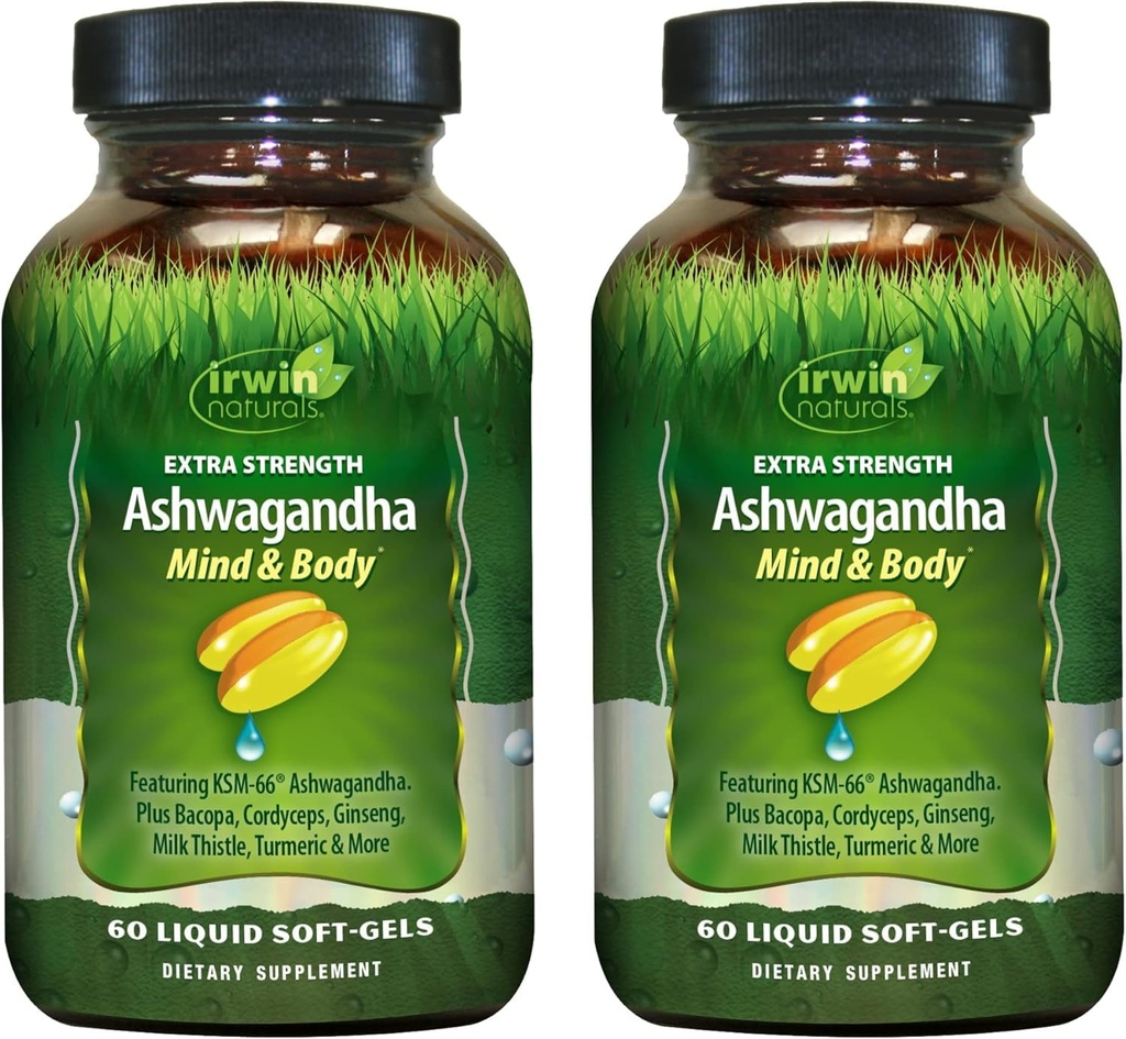 Irwin Naturals Extra Strength Ashwagandha Mind & Body – 60 Liquid Soft-Gels - 2 Pack