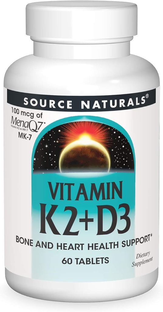 Vitamina K2 + D3 Bone & Heart Health Complex - 400 IU Vitamina D3 & 100 mcg Vitamina K2 (MK-7) con Calcio - 60 compresse
