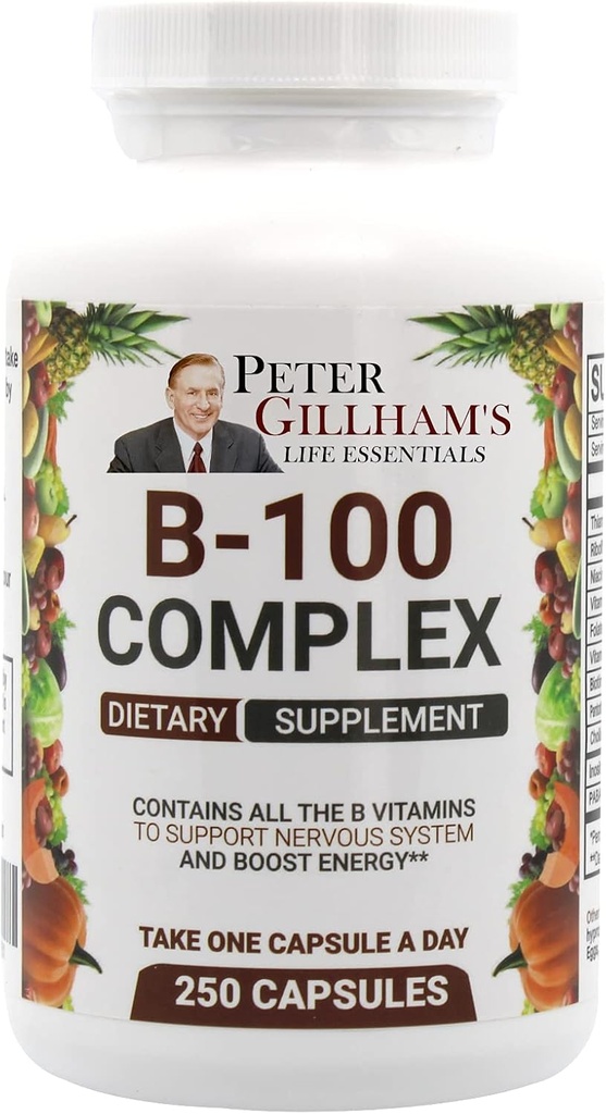 Balanserad vitamin B Komplex 100mg 250 kapslar, energi och metabolism stöd. Innehåller alla B-vitaminer Peter Gillhams livsvikt,