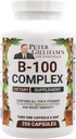 Uravnotežen vitamin B Complex 100mg 250 Kapsule, Energy and Presnova Podpora. Vsebuje vse vitamine B Peter Gillham's Life Essentials,