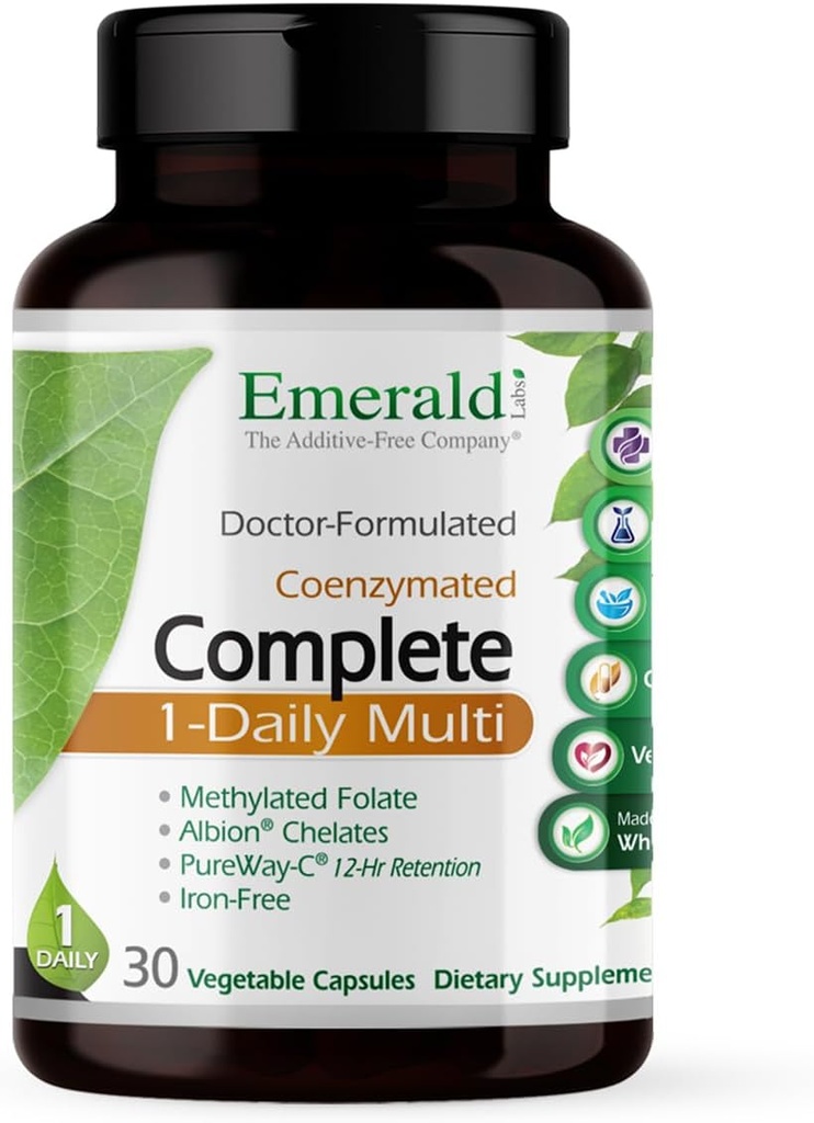 EMERALD LABS Pilnas 1- Dienos Multi - Pilnas Multivitaminas vyrams ir moterims su vitaminu C, Metilintas folatas, Whole- Food Sumaišymas & Daugiau imuninės paramos, Kaulų sveikata & Daugiau * - 30 Daržovių kapsulės