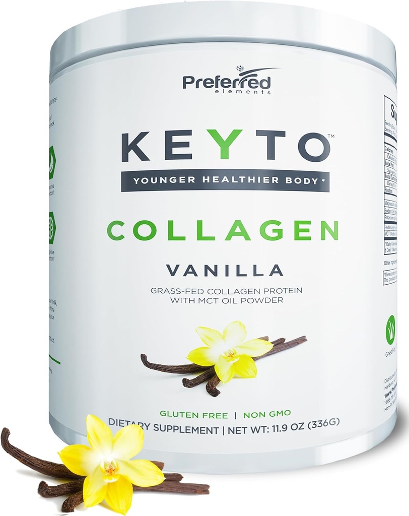 Keto Collagen Protein Powder med MCT Oil - Keto og Paleo Friendly Grass Fed og Pasture Raised Hydrolyzed Collagen Peptider - Fits Low Carb Diet og Keto Snacks - KEYTO Vanilla Flavor