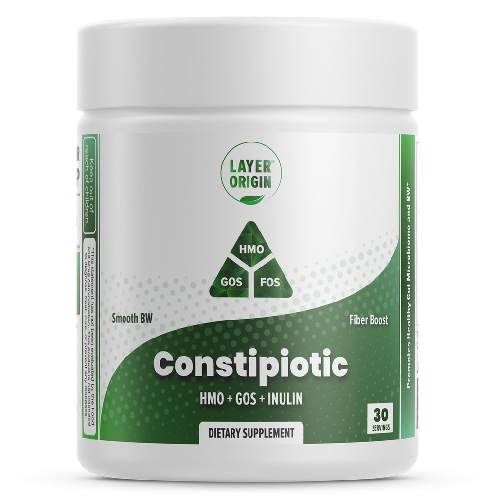 Constipiotic Prebiotic Fiber to Ease Bowel Movement and Support Regularity - 4.4 g Per Serving - HMO 2'FL, GOS, Inulin FOS - 30-Day Supply - Unflavored, No Taste, Dissolve Easily