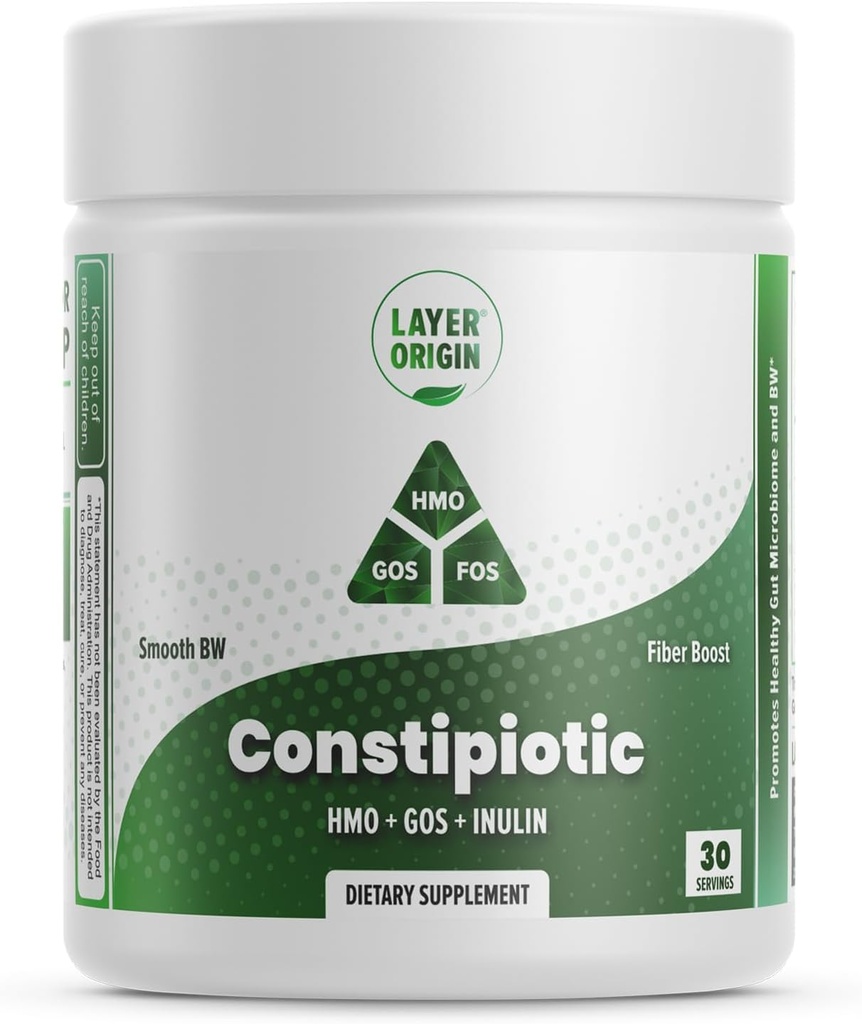 Layer Origin Consipiotic Prebiotic Fiber to Ease Bowel Movement and Support Regularity - 4.4 g Per Serving - HMO 2'FL, GOS, Inulin FOS - 30-Day Supply - Unflavored, No Smaak, Los gemakkelijk op