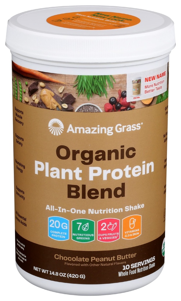 Amazing Grass Organic Plant Protein Blend: Vegan Protein Powder, New Protein Superfood Formula, All-in-One Nutrition Shake with Beet Root, Chocolate Peanut Butter, 10 Servings, 14.8 Ounce (Pack of 1)