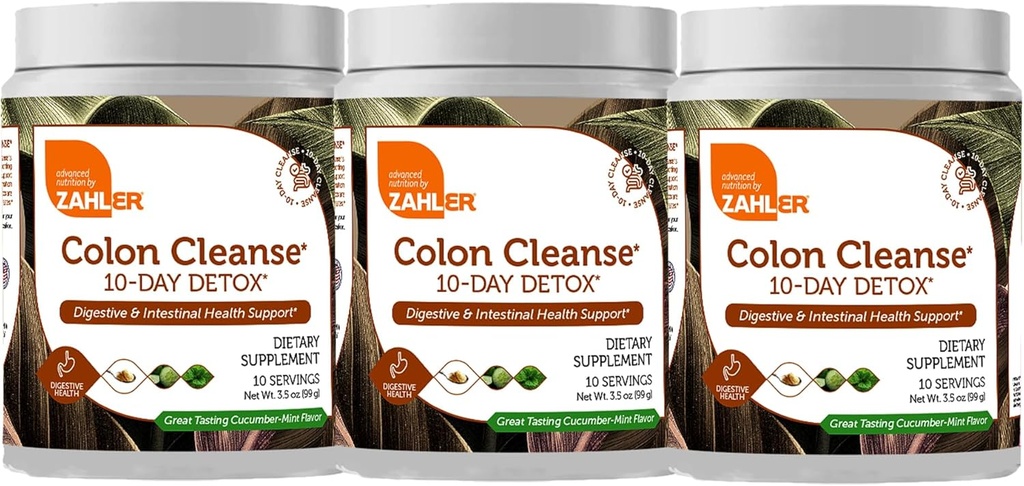 Zahler Colon Cleanse 10-Day Detox Cleanse - Cucumber Mint Flavor - Herbal Digestive Wellness - Colon Cleanser & Detox for Bowel Movement, Body Detox, Digestion Aid for Women and Men - 3.5 oz (3 Pack)