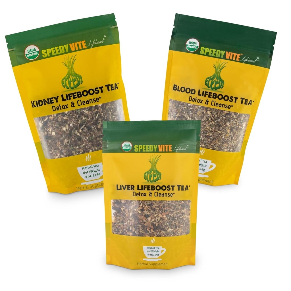 Speedyvite Tea Total Detox & Cleanse Combo: Blood Cleaning Tea 4oz + Kidney Bladder Tea 4oz + Liver Detox Tea 4oz Natural Herbal Supplement