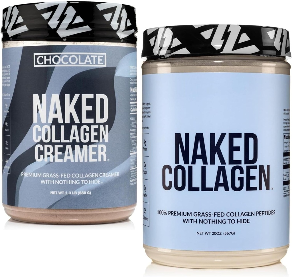 NAKED Collagen Creamer Chocolate 40 Servings + Collagen Peptides Protein Powder Unflavored 60 Servings Bundle: Non-GMO, Keto, Gluten-Free, Paleo-Friendly, Soy-Free.