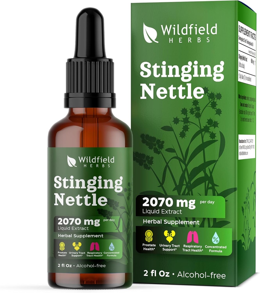 Stinging Nettle Root Extract Drops 2000mg (Urtica dioica L.) Herbal Supplement Absorbs Better Than Capsules, 1 Miesiąc dostaw, 84 Servings, bez alkoholu nalewka - 2 Oz, Opakowanie 1