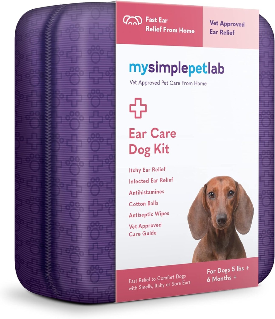 MySimplePetLab Ear Care Dog Kit I Medicated Tris Flush Dog Ear Cleaner I Infection Treatment with Ketoconazole I Hydrocortisone Drops I Comfort for Smelly, Itchy, or Sore Ears
