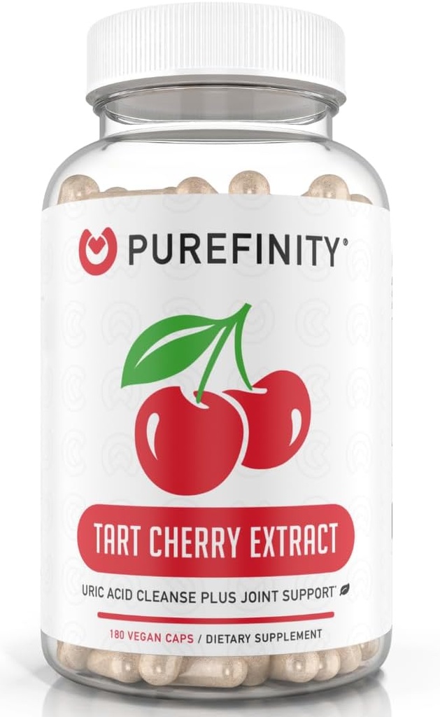 TATATAN PUREFINITY Cherry Capsules - Uric Acid Flush & Cleanse untuk mendukung Comfort Gabungan & Muscle dengan 3000 mg Ekstrak Raw, Non-GMO, Gluten Bebas, Vegan - 180 Cacah (6 Bulan Suppply)