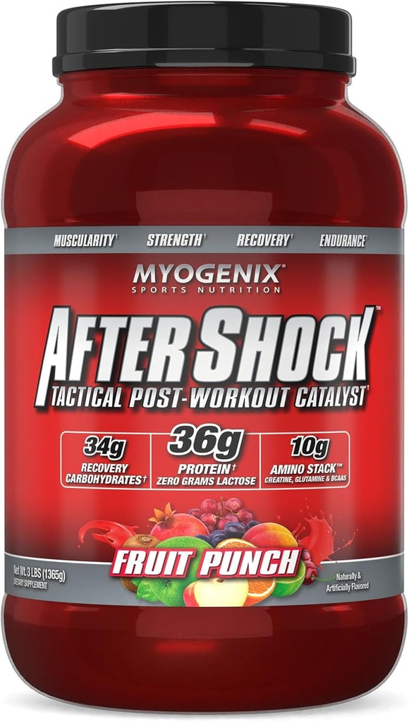 Myogenix Aftershock Post Workout - Muscle Growth Whey Protein Powder - Speeds Up Muscle Growth and Recovery - Joint Health and Replenishes Glycogen - Fruit Punch, 3lbs