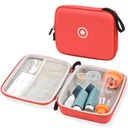 Fukumi Hard Travel Case for Asthma Inhaler, Inhaler Spacer Case for Kids and Adults, Masks, Asthma Accessories Case with Mesh Pocket for Medicine and Other Accessories, Red (Case Only)