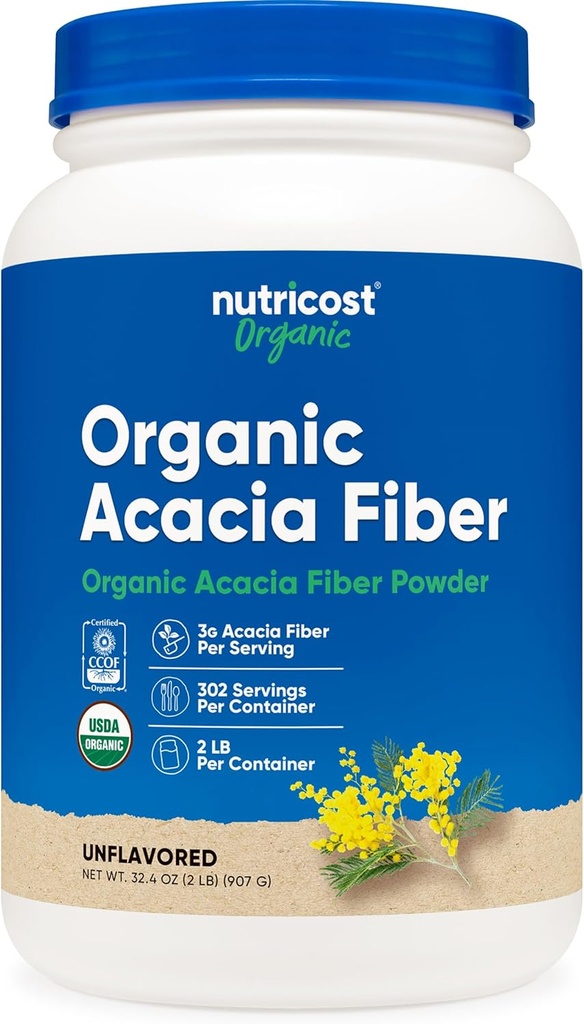 Nutricost Organic Acacia Fiber Powder (2 LB) - USDA Certified Organic, Non-GMO, Gluteenivaba
