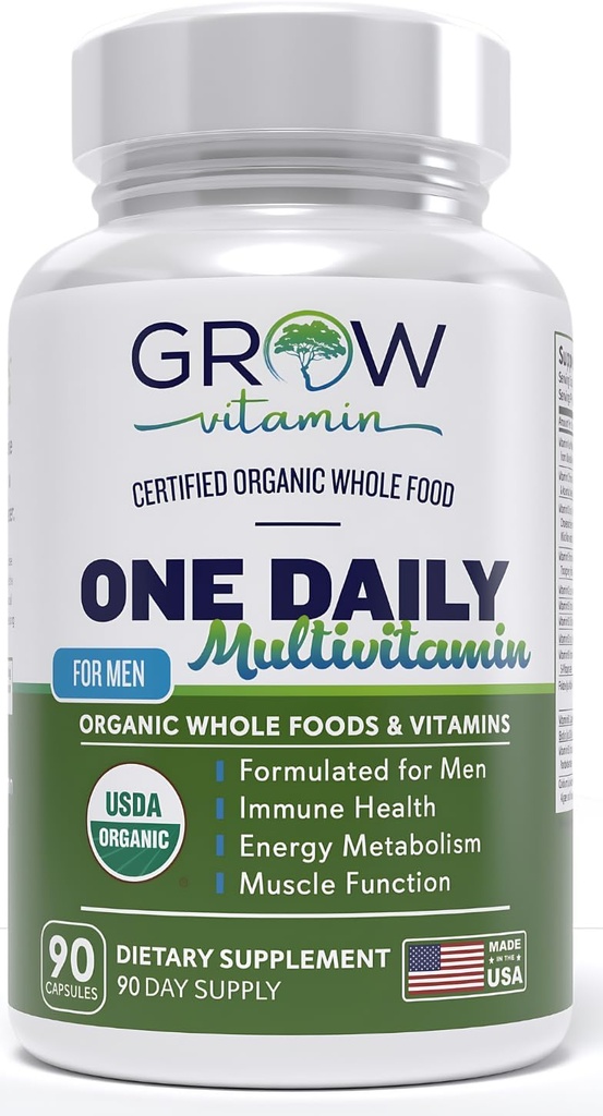 Uma multivitamina diária para homens - com vitaminas e minerais + alimentos orgânicos inteiros, Suplemento para aumentar a energia, saúde geral - Não-GMO - 90 Cápsulas