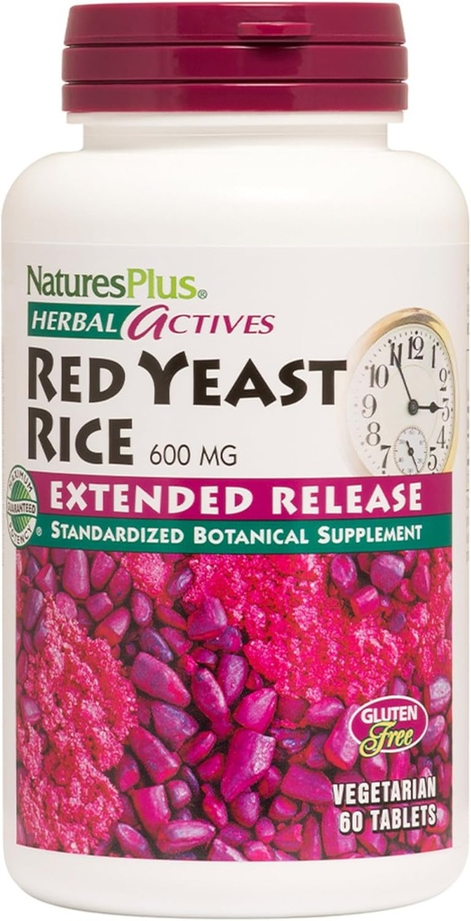 NaturesPlus Herbal Actives Red Yeast Rice Extended Release 600 mg - 60 compresse, Confezione da 3 - Supporti General Well-Being - Vegetariano, Gluten Free - 180 Total Servings