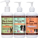 Natural Dog Company Wellness Bund$le for Dogs, Food Toppers, Liquid Supplements with (1) Skin & Coat Oil, (1) Liquid Glucosamine, (1) Calming Oil