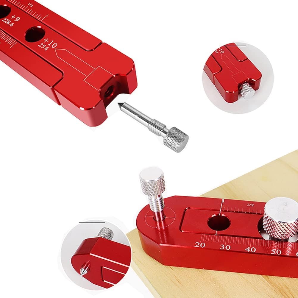 165mm Woodworking Compass Scriber, Woodworking Scribe Gauge, Adjustable Metric Arc Drawing Ruler Scribing Circle Ruler Marking Gauge Circle Marking Tool (Red)