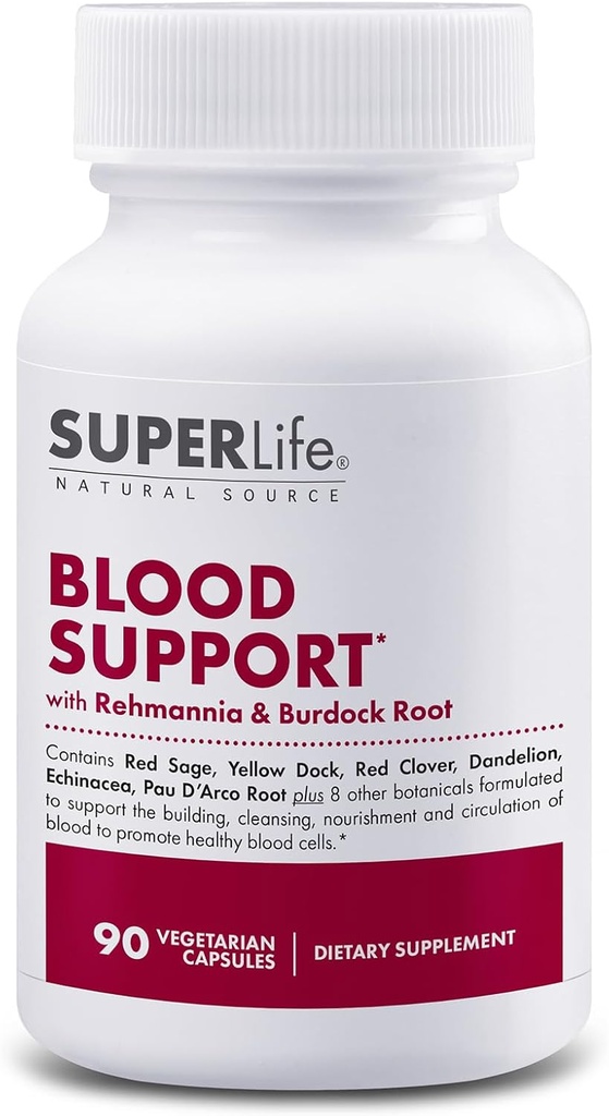 Blood Support - Rehmannia, Voikukka, Punainen Clover, Burdock Yellow Dock, Echinacea & Pau D'Arco 