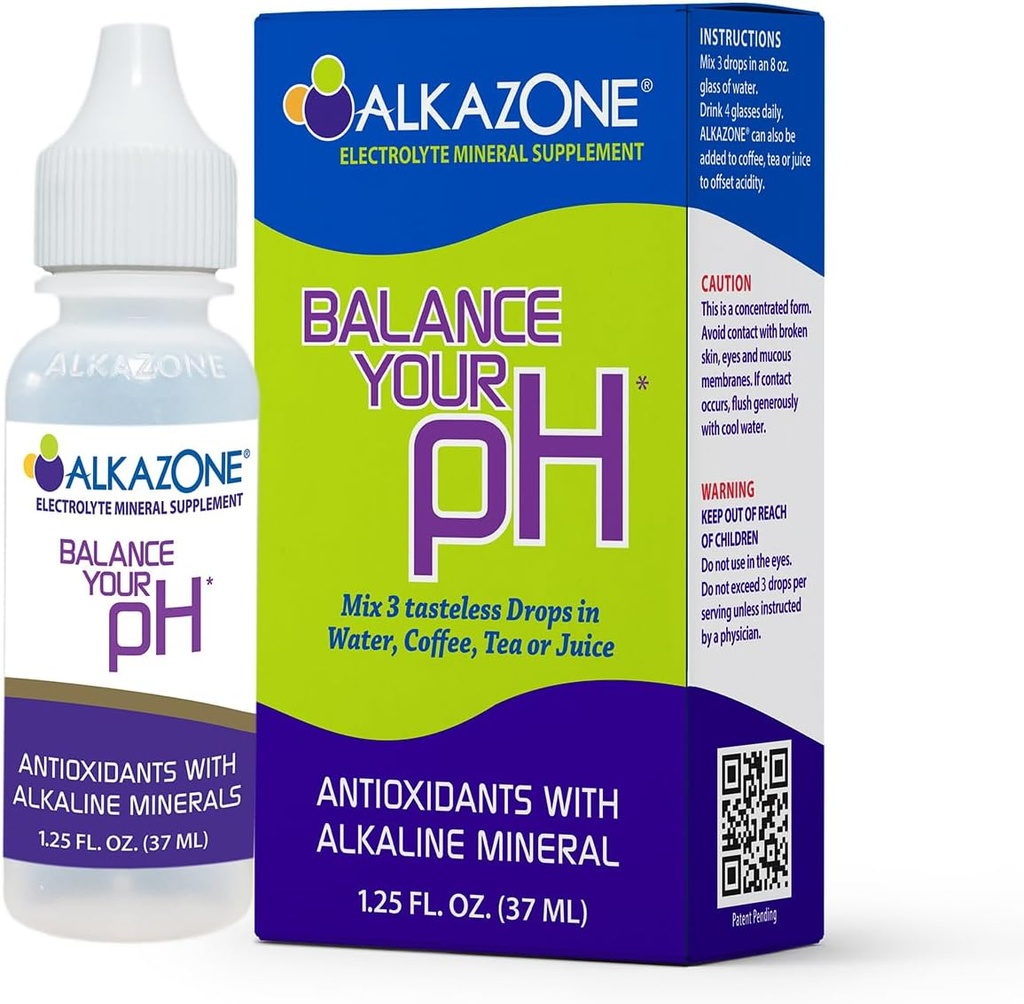 Alkazone Balance Ditt pH, Antioxidanter Alkaline Mineral Drops, Single 1,25 Oz Pack, Portable, Yields 10 Galloner av alkaliskt, antioxidantvatten, Osmakat, PH Balance, Hydration
