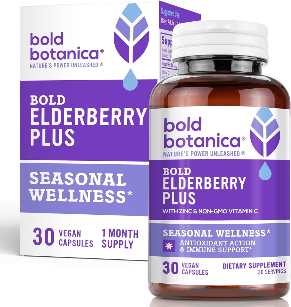 Negreta Botanica Elderberry Plus - 65x Concentret Black Elderberberry extravent amb Zinc & Vitamina C per Daily Imne Support & Armene - Norence-GO, 30 Vegan Caples
