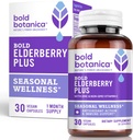 Bold Botanica Elderberry Plus - 65x Extrait de mûrier noir concentré avec du zinc et de la vitamine C pour le soutien immunitaire quotidien et le bien-être saisonnier - Non-OGM, 30 capsules végétaliennes