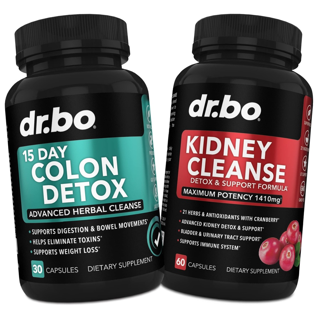 DR. BO Colon & Kidney Cleanse Detox Support Supplement - 15 Day Intestinal Cleanse Pills & Probiotic for Bloating & Daily Bowel Movement Flush - Help Support Kidneys, Bladder & Urinary Tract Health