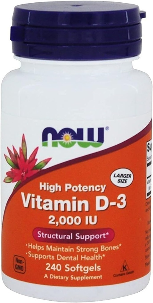 Now Foods, (2 Pack) ויטמין D-3 High Potency, 2,000 IU, 240 Softgels
