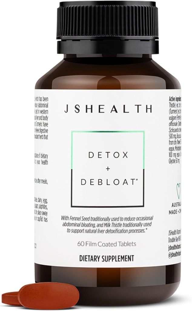 JSHealth Vitamíny Detox a Debloat Játra Zdraví Formule 124; Játra Detox pilulky 124; Defloating Formule s mléčným bodlákem, kurkuma, fenykl 124; Játra čistící dodatek (60 Tablety)