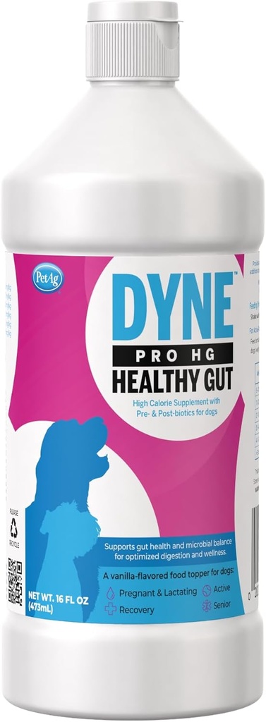 Petag Dyne PRO HG Healthy Gut for Dogs & Szczenięta 8 Tygodni i Starsi - 16 oz - Wysokie Calorie Liquid Nutritional Supplement with Pre- & Post- Biotics - Pomaga Endurance & Gut Health - Sweet Vanilla Flavor