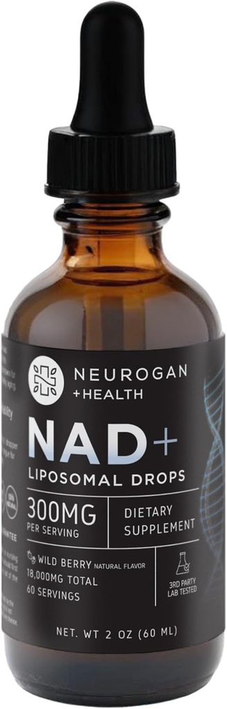 Neurogan NAD + Liposomal Drops - 서빙 당 300mg, 18,000mg 총 - 액체 드롭 보충제 - 세포 및 면역 지원 NAD 보충 - Nicotinamide Adenine Dinucleotide for Women & Men