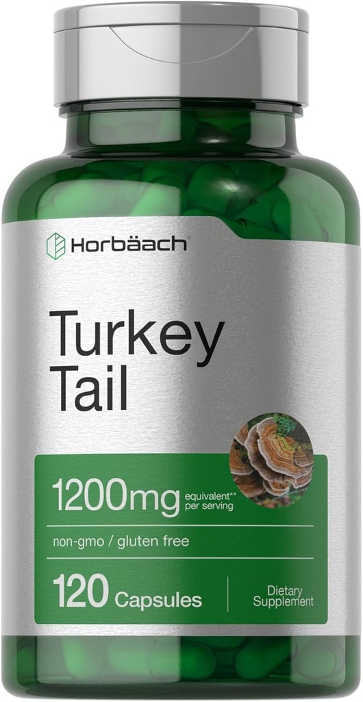 Horbäach Turkey Mushroom Capsules  1200mg 120 Bá tước phi-GMO và Gluten free Extoin